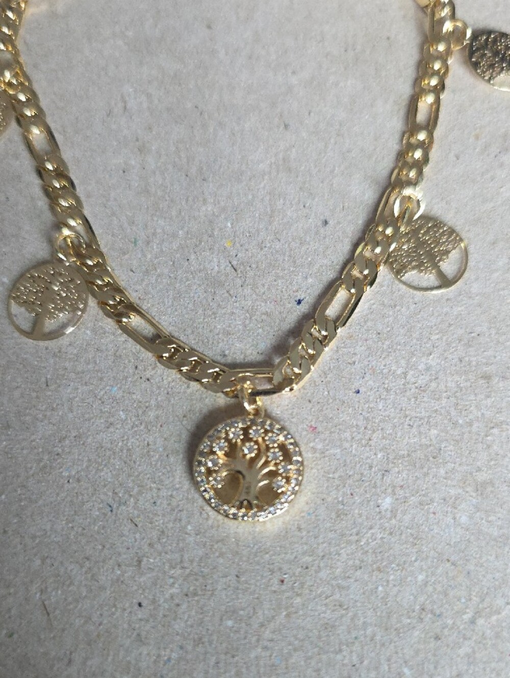 14k Gold Plated Tree of Life Charm Ankle Bracelet - Women Jewelry - Picture 2 of 4
